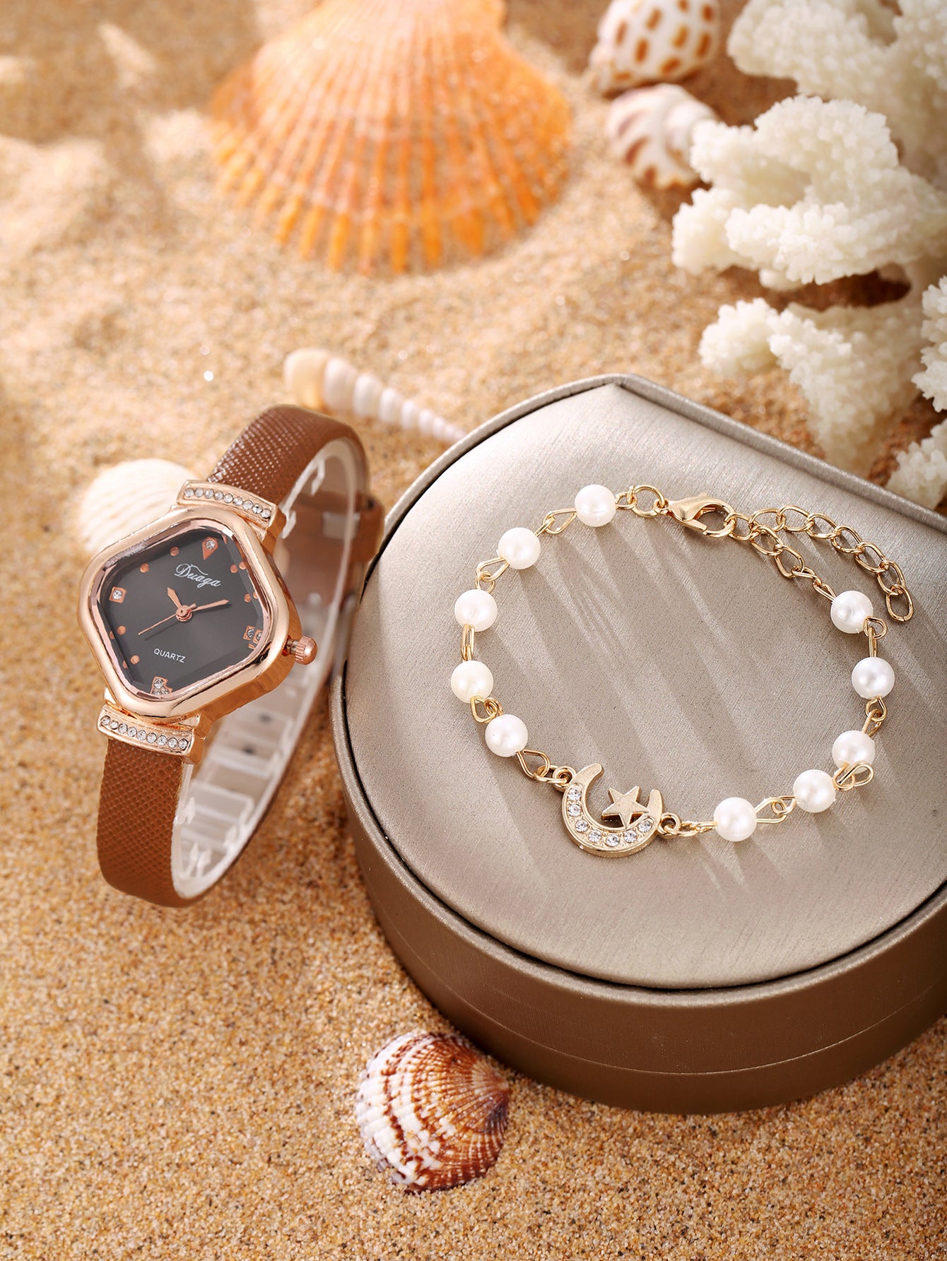 Watch Pearl Bracelet Tulip Star Moon Jewelry Set