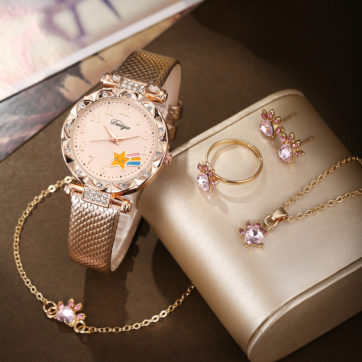 Watch peach heart jewelry set wholesale