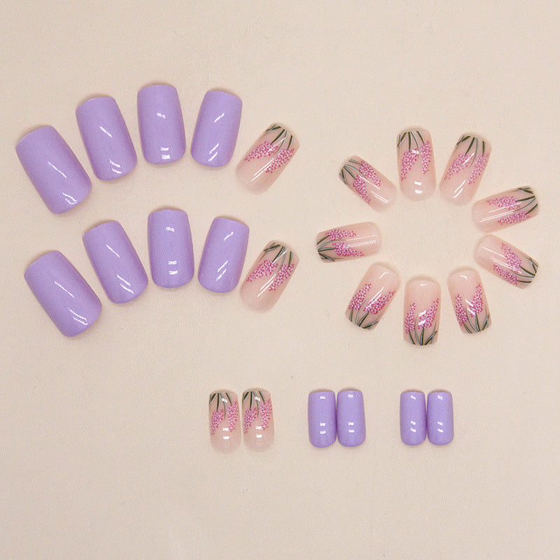 Summer Lavender Purple Floral Fake Nails