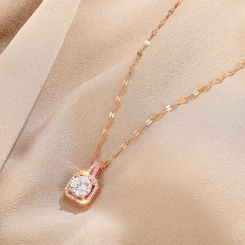 18k rose gold square diamond necklace