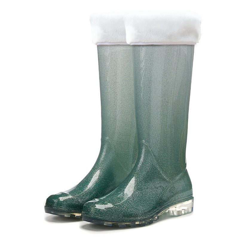 High tube rain shoes female versatile gradual change of color