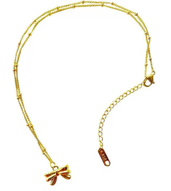 Women's Titanium Steel Bow & Gold Bead Collarbone Necklace