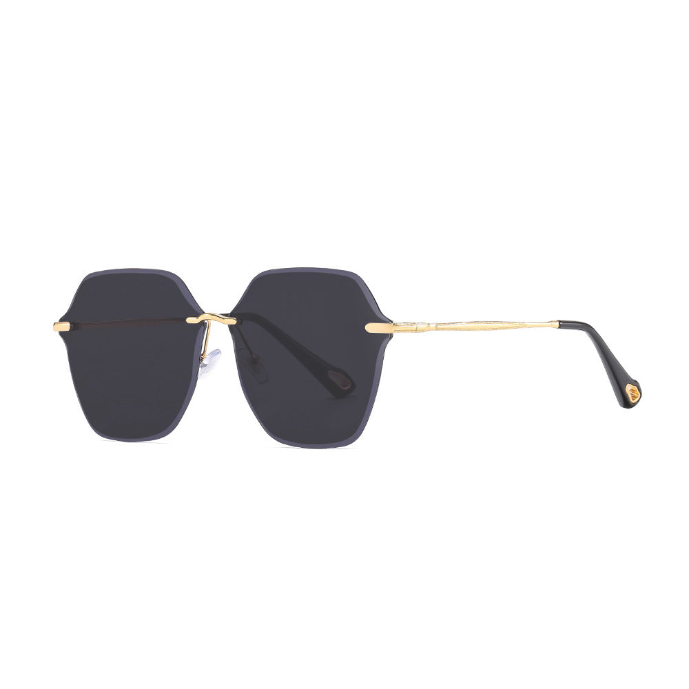 Gafas de sol vintage sin montura con borde cortado, gafas de sol de moda con degradado de metal para mujer