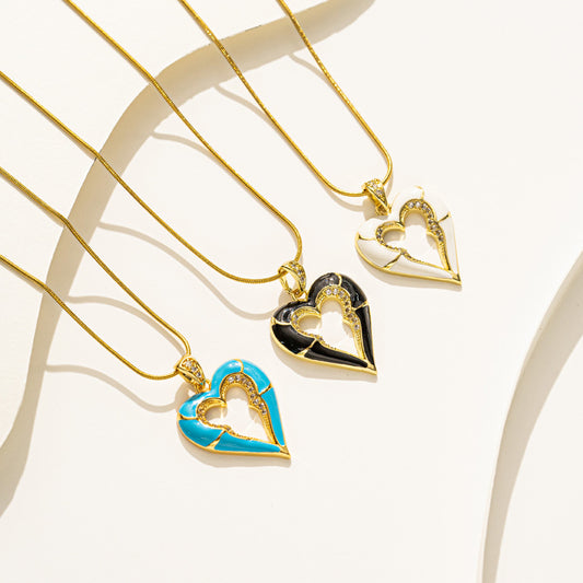 18K Gold-plated Titanium Snake Bone Chain Heart Pendant