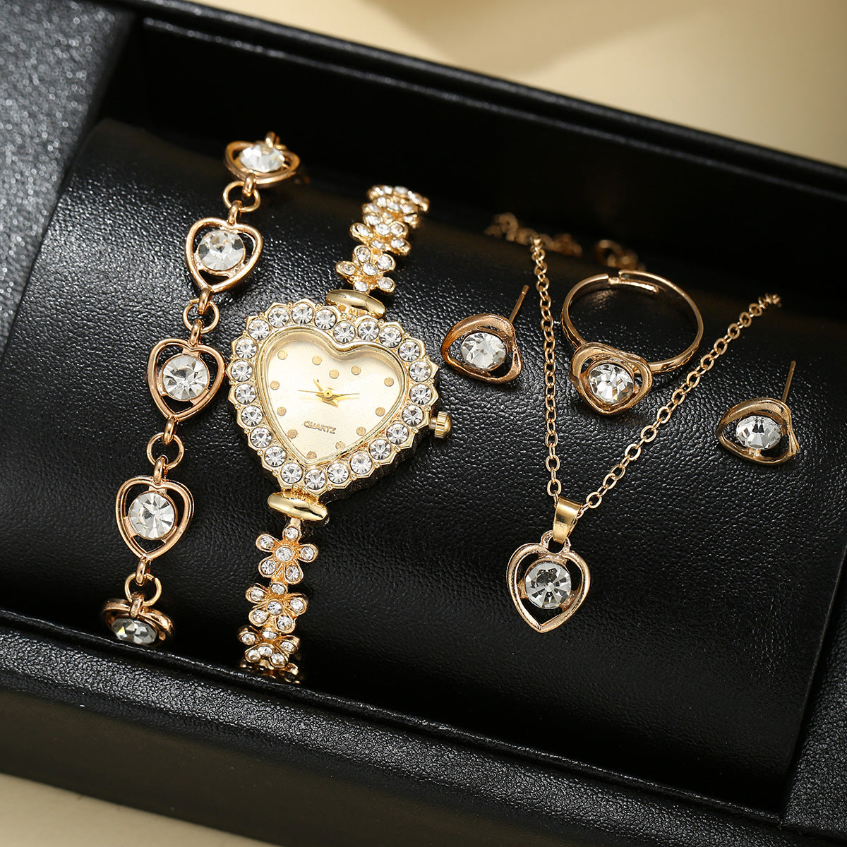 Diamond quartz watch jewelry set