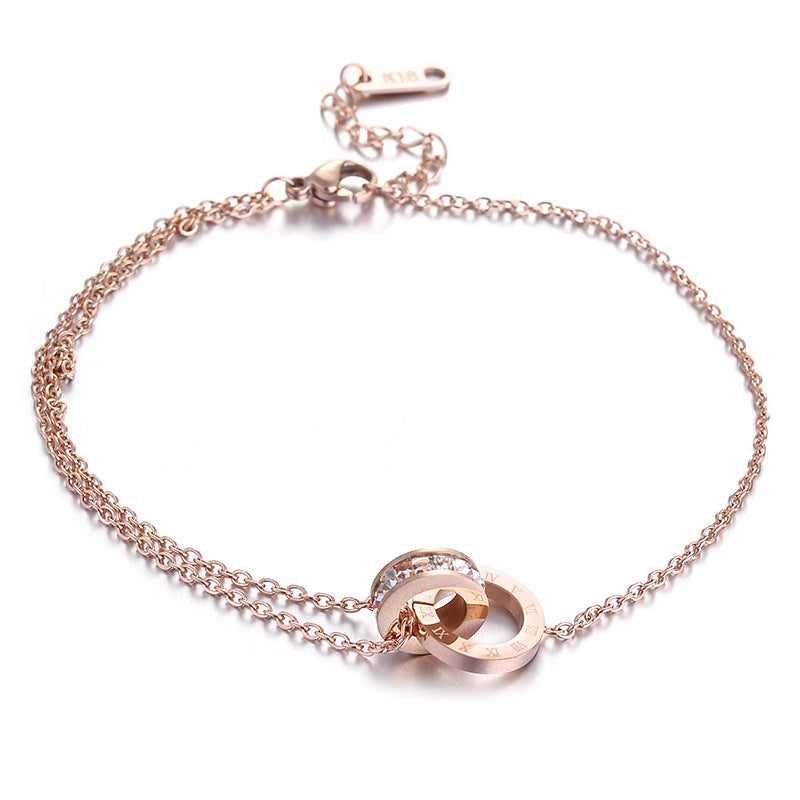 Pulseira romana de aço titânio com anel duplo – minimalista, moderna, moderna e unissex