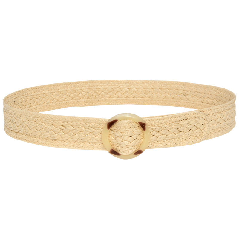 Round Buckle Braided Belt Women's Round Square Buckle
