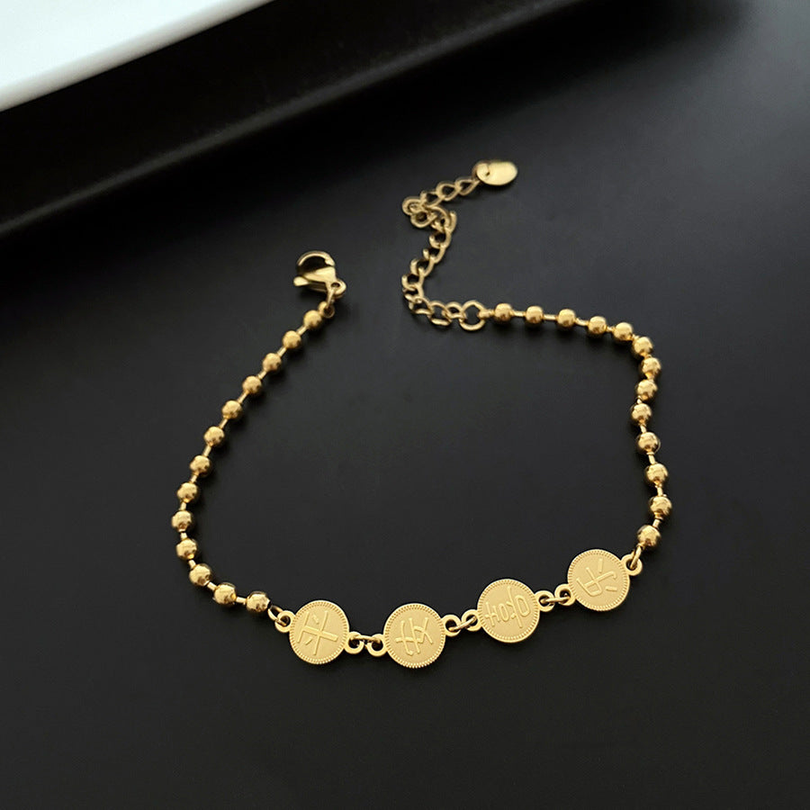 Pulseira feminina de aço titânio, sem desbotamento, paz e alegria, design pequeno e luxuoso, elegante e simples.