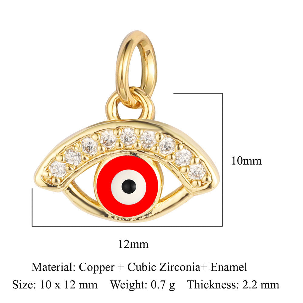 Colgante de cobre y circonita con forma de ojo del diablo y siete cuentas