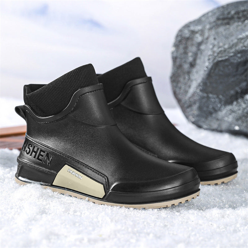 Short tube velvet rain boots non-slip