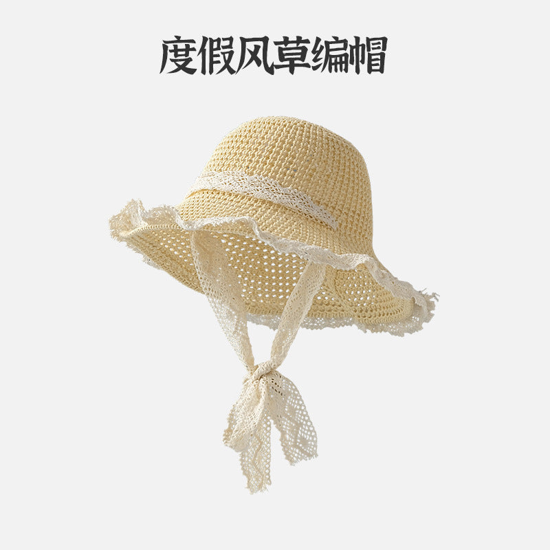 Wave-Edge Bow Wide-Brim Hat