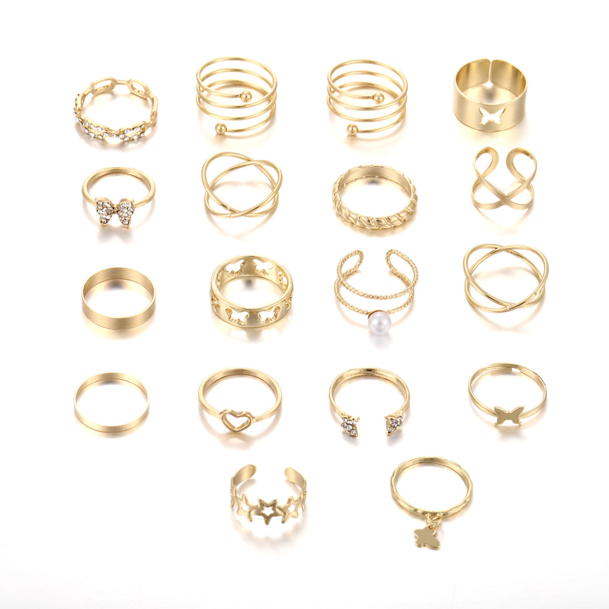 Butterfly & Chain 18-Piece Ring Set