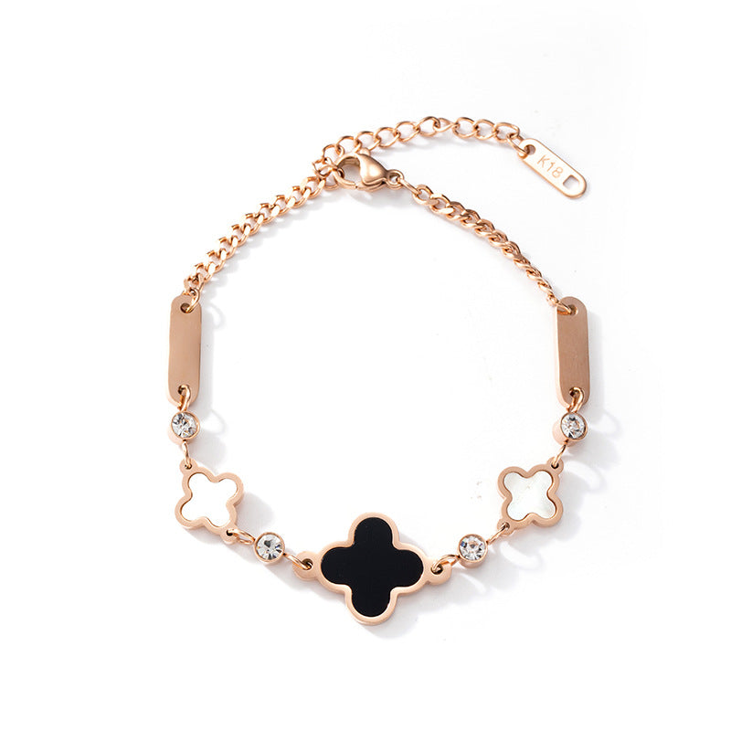Pulseira Lucky Clover em Aço Titânio - Estilo Coreano