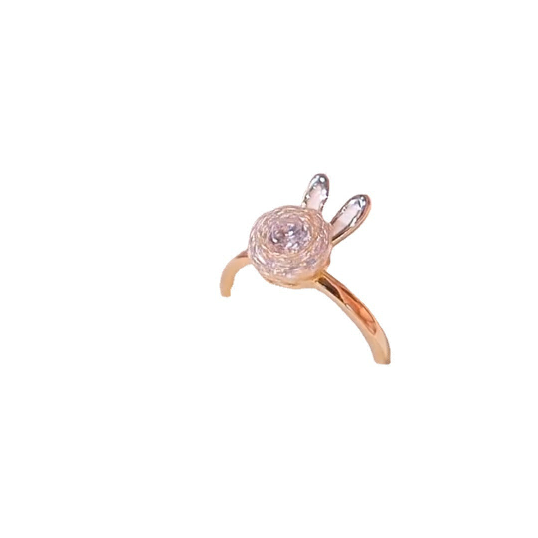 Cute Adjustable Rotating Rabbit Zircon Ring