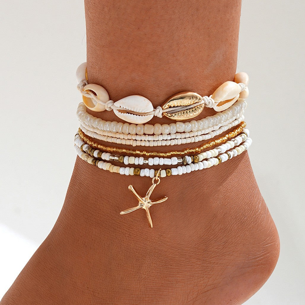 Beaded Shell Starfish Layered Anklet