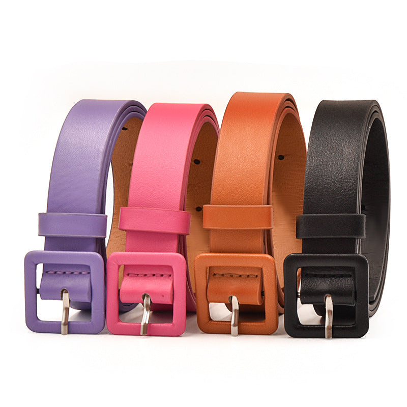 Solid color small square buckle belt