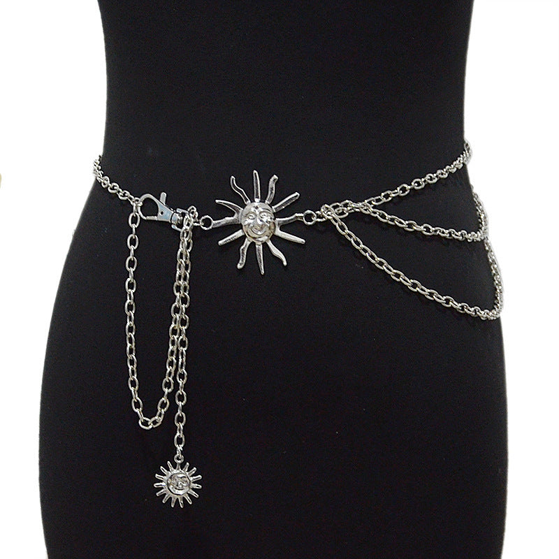 Sun Moon Buckle Decorative Metal Chain Waist Chain