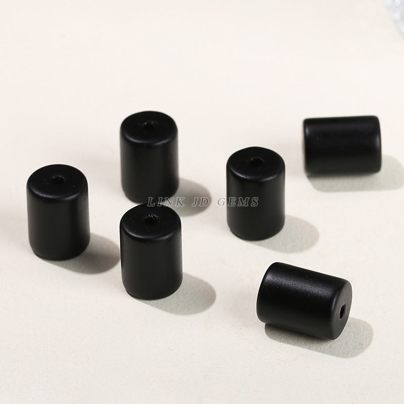10 * 14 mm cuentas sueltas de tubo redondo de vidrio blanco y negro esmerilado