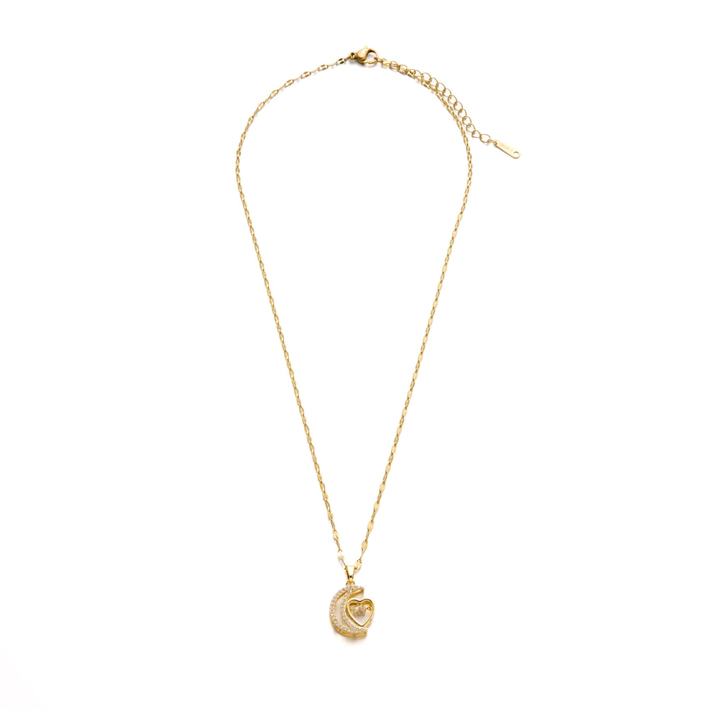 Gold Plated Moon & Heart Necklace
