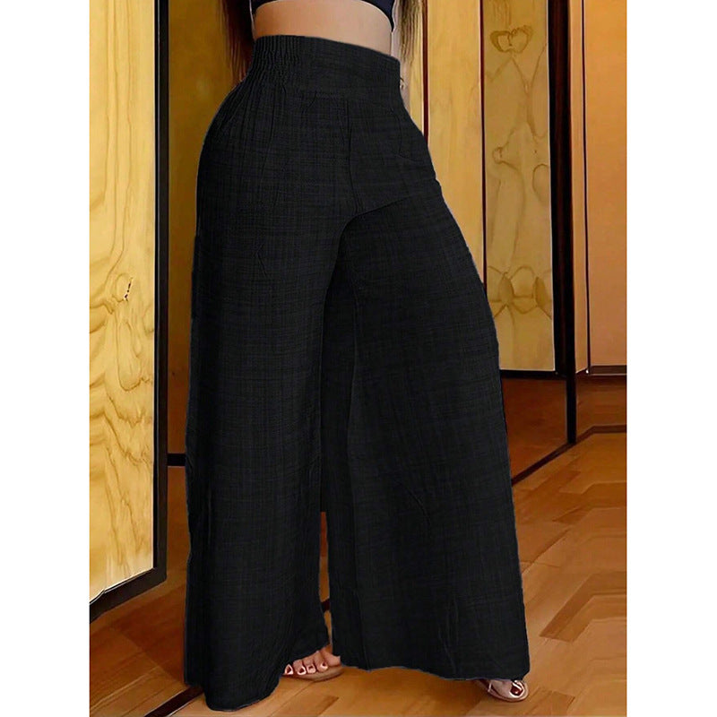 Solid color high-waisted and thin wide-leg pants