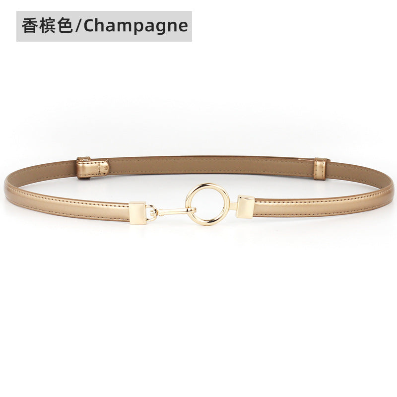 Gold buckle leather thin belt