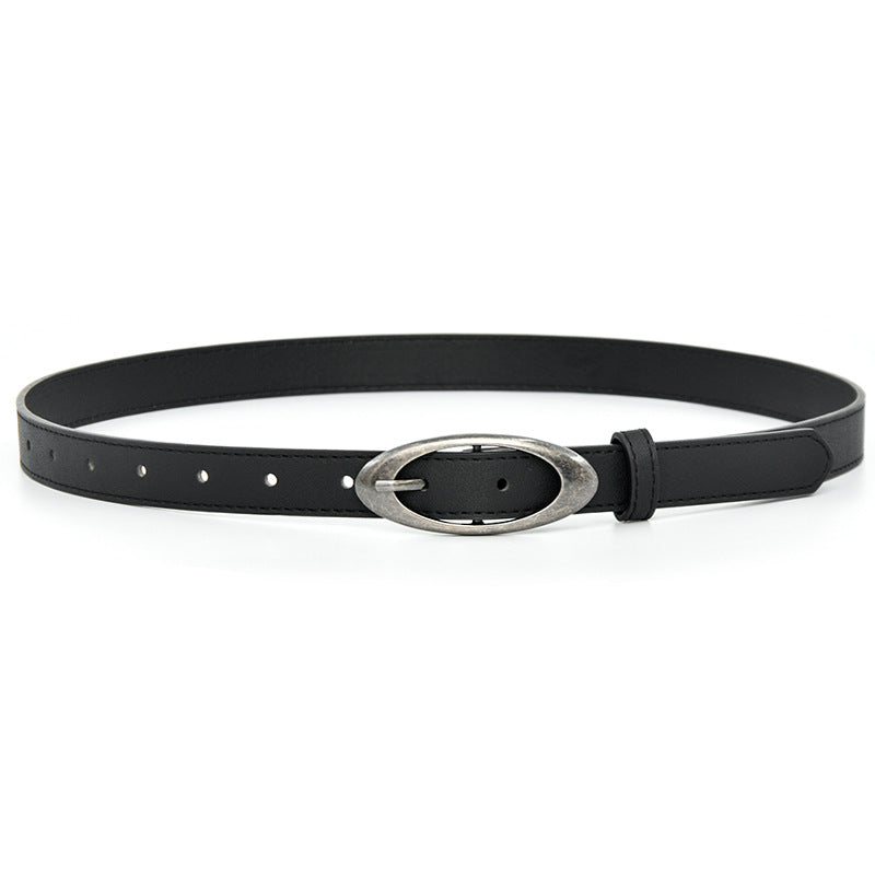 Oval ancient silver alloy buckle belt