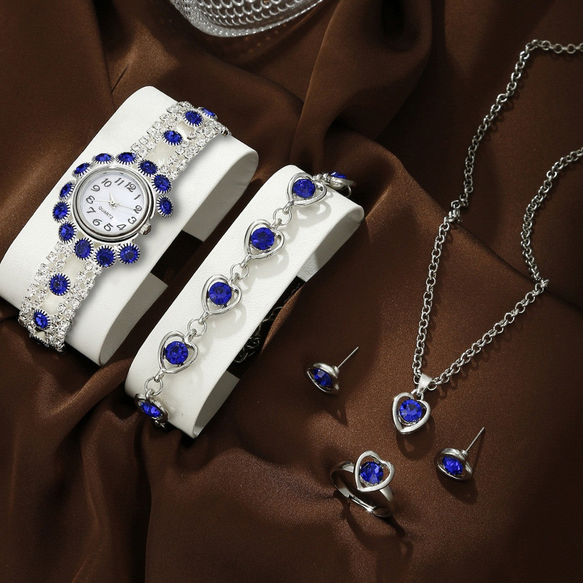 Watch Fashion Necklace Earrings Ring Jewelry Set