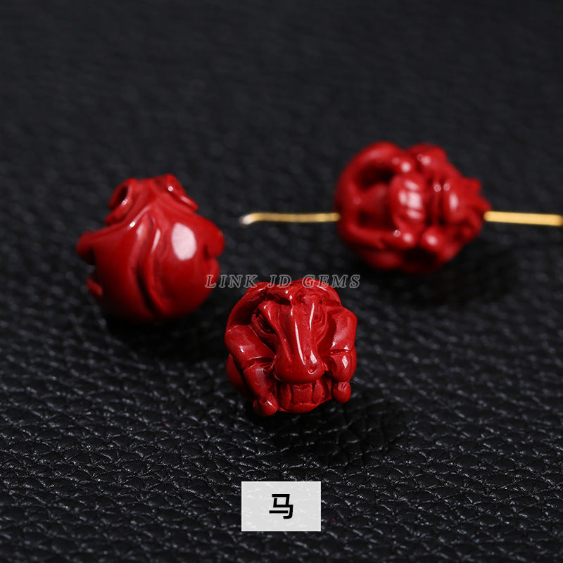 Raw mineral emperor sand twelve zodiac cinnabar loose beads