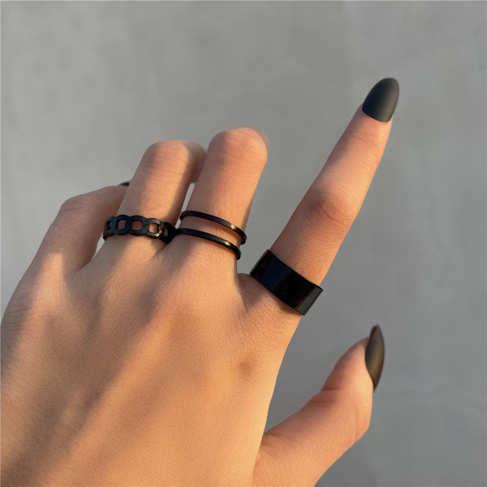 10-piece black ring set for women