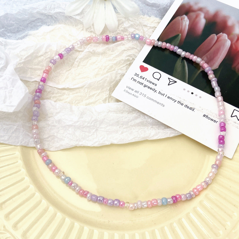 Collar de joyería mixta con cuentas de arroz rosa para mujer