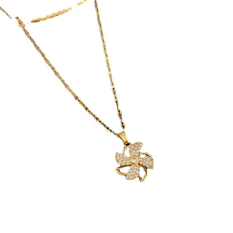 Women's Titanium Steel Rotating Windmill Necklace — Micro-Inlaid Clavicle Chain