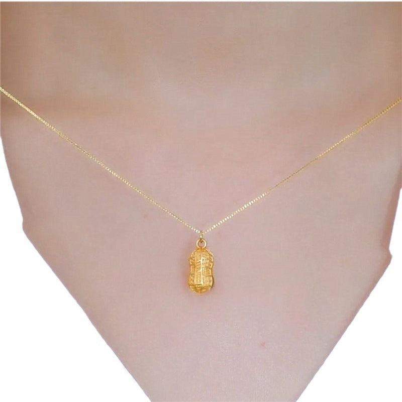 Gold-Plated Peanut Pendant Titanium Steel Collarbone Necklace