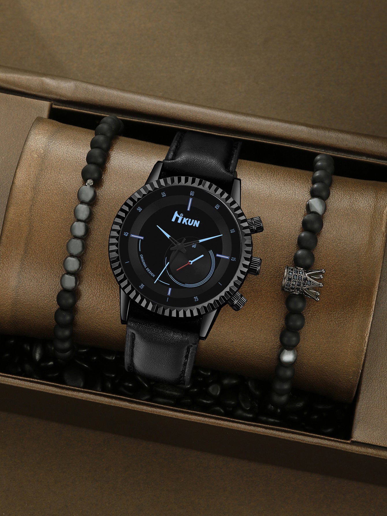 Men's Quartz Watch Air Beaded Bracelet Set
