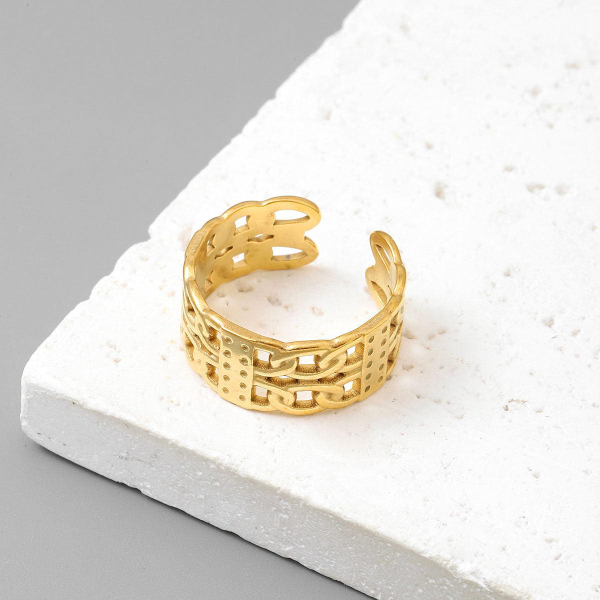 18K real gold titanium steel ring