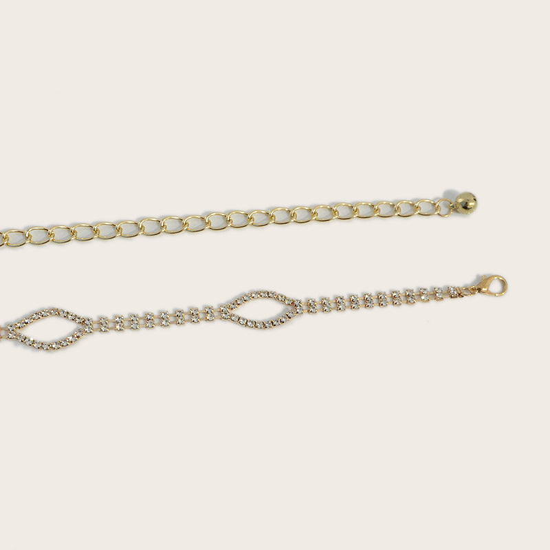 Double row rhinestone inlaid waist chain