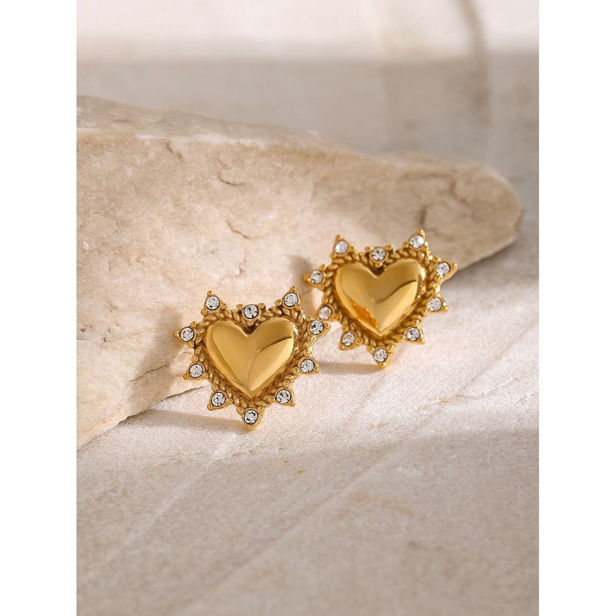 18k gold stainless steel heart rhinestone earrings
