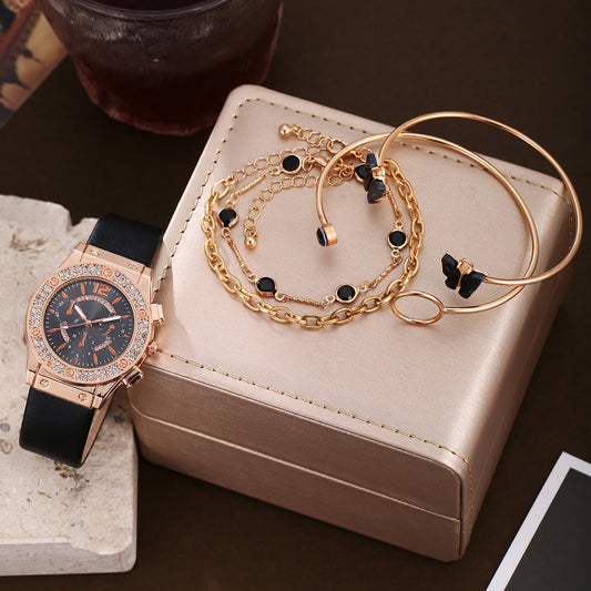 Watch Necklace Earrings Ring Bracelet Set