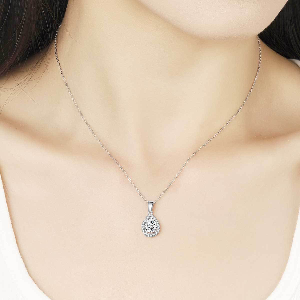 Titanium steel mermaid tear necklace copper inlaid 5A zircon pendant