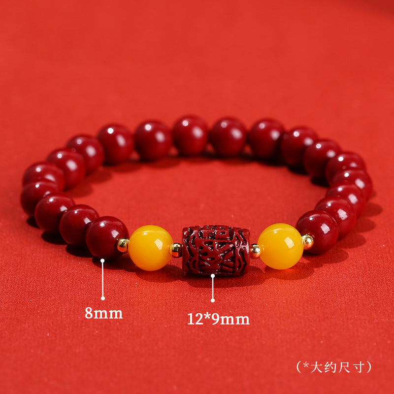 Pulsera de cinabrio con arena de oro morado y mineral en bruto