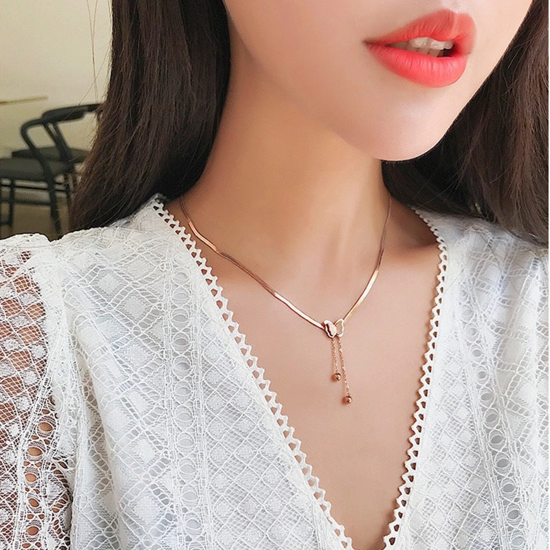 Snake bone chain butterfly necklace