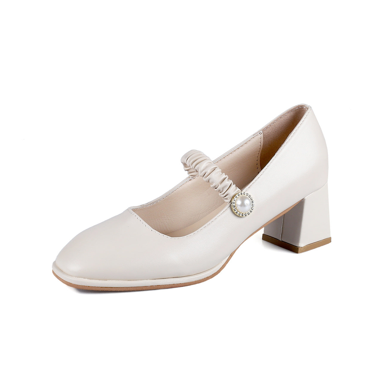 Square head shallow mouth high heel single shoes women