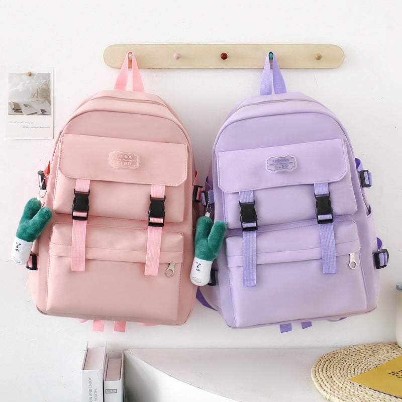 Student large capacity four-piece canvas school bag