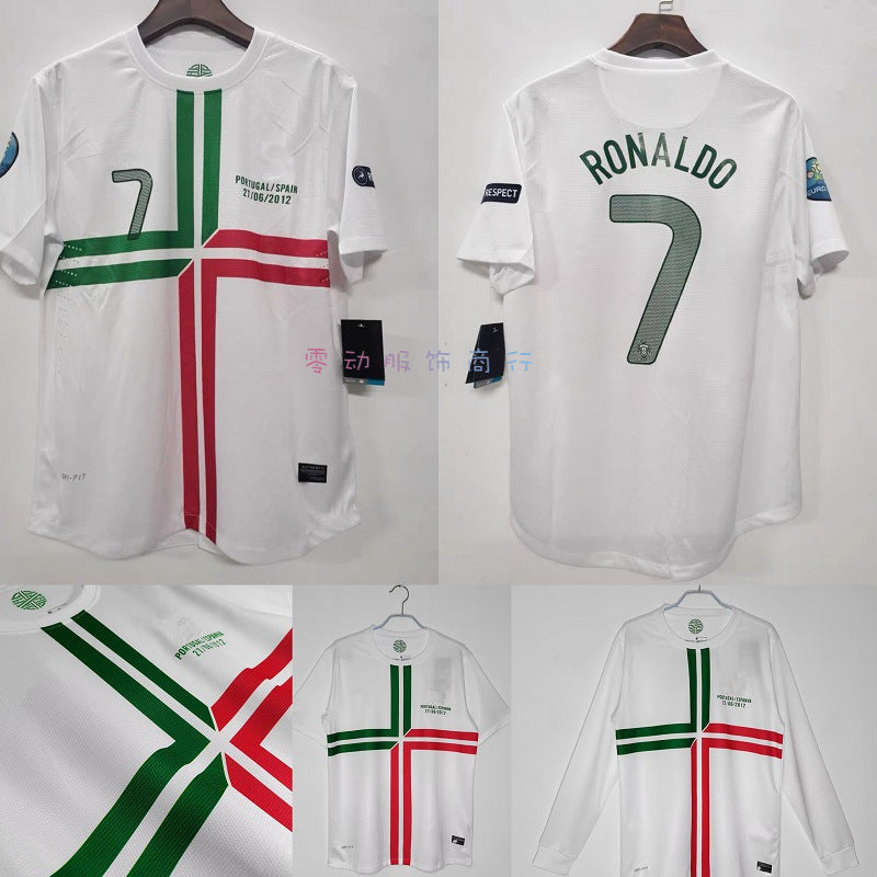 Camiseta de manga corta blanca de visitante de Ronaldo Figo de Portugal de la Eurocopa 12