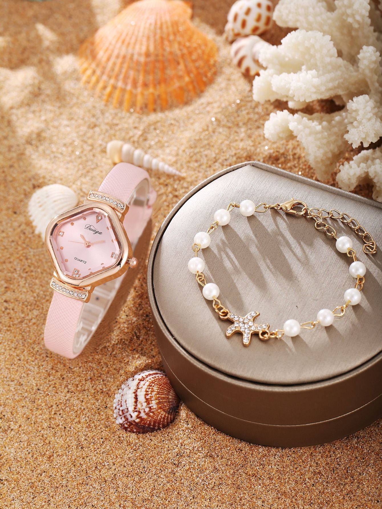 Watch Pearl Bracelet Tulip Star Moon Jewelry Set