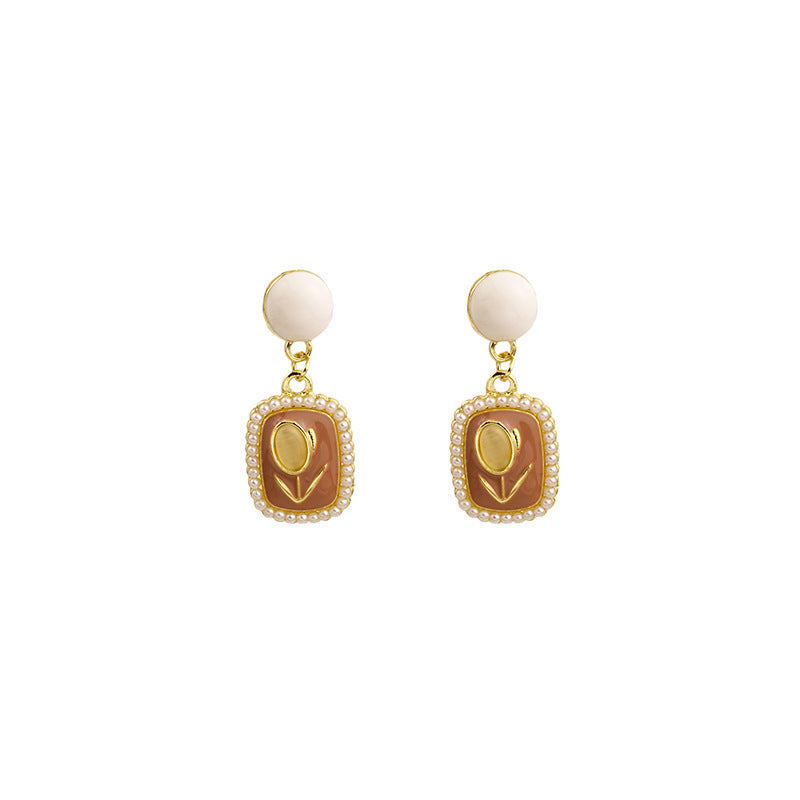 Pendientes de tulipán con perla y aguja de plata S925