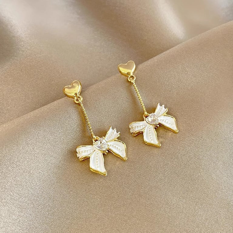 Tassel oil drop bow earrings