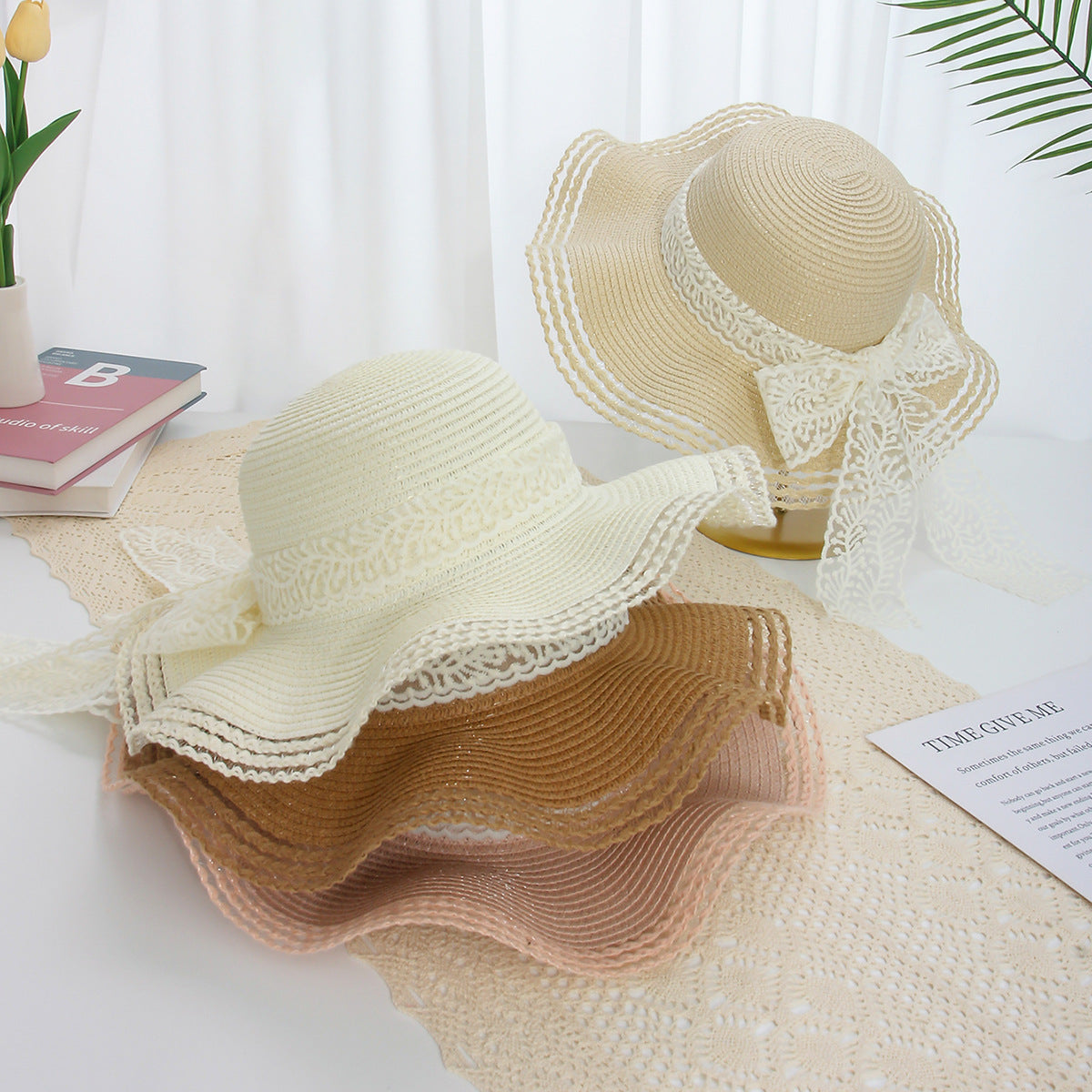 Wavy Floral Straw Hat Women Summer