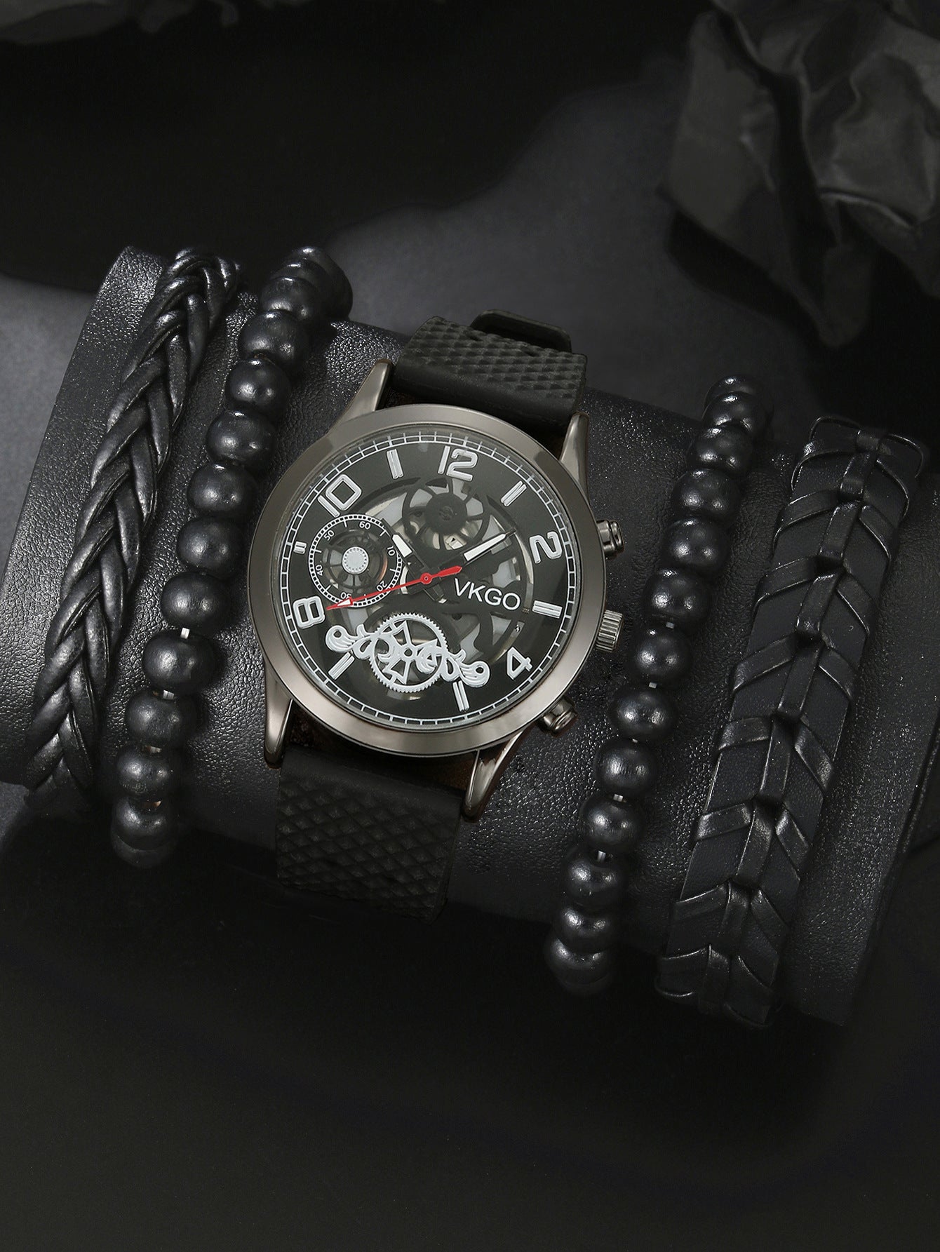 Alloy Watch Leather Strap Bracelet Set