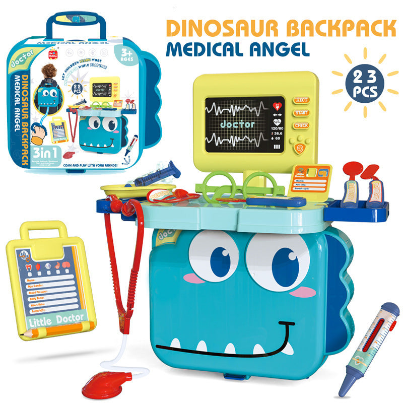 Mochila de dinosaurio con estación de herramientas médicas, estetoscopio de simulación, mochila de médico para niños y niñas, juegos de rol