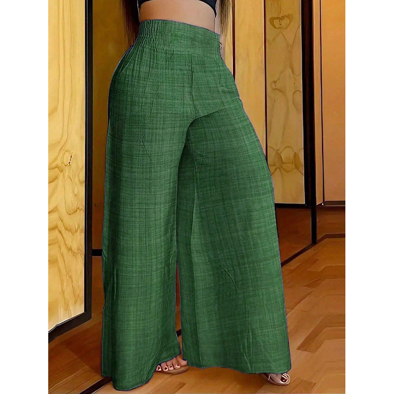 Solid color high-waisted and thin wide-leg pants
